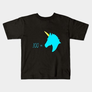 100 = Unicorn Teal Kids T-Shirt